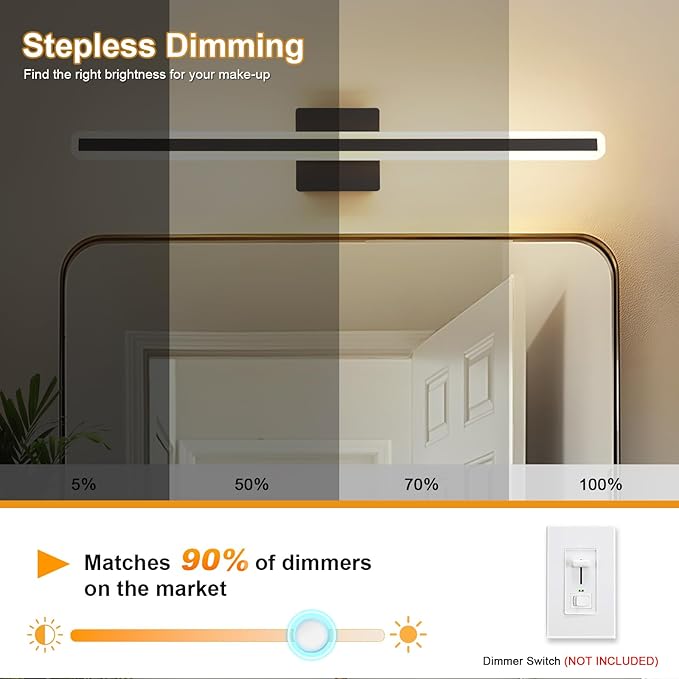 31.5 Inch 5 Color Adjustable Vanity Lights Over Mirror Vanity Lighting Fixtures for Bath Matt Black Bathroom Light Fixtures Over Mirror Black Led Modern Light Bar 5CCT