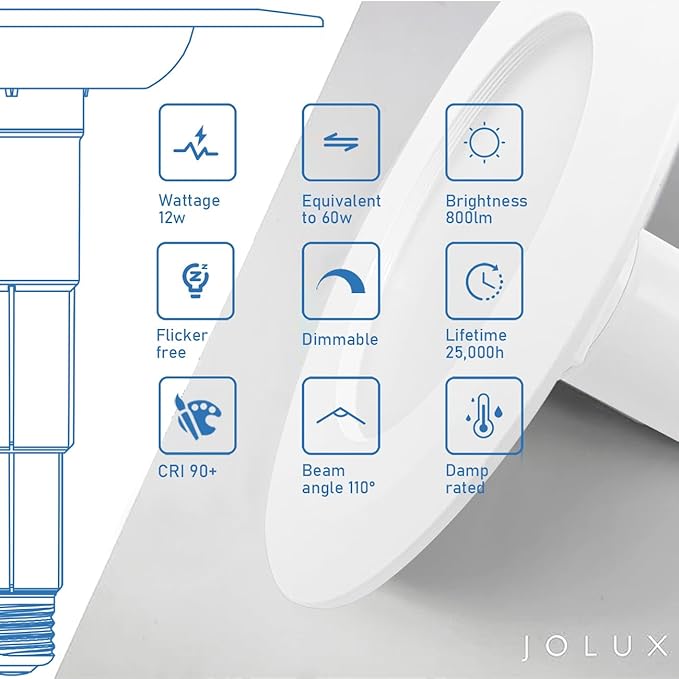 Jolux 4-Pack 5/6" LED Can Lights Retrofit Recessed Lighting,12W=60W,2700K SoftWhite,800 Lumens,Dimmable Adjustable Retrofit Downlight,ETL,Damp Rated,Simple Installation Can Lights,Bevel Trim