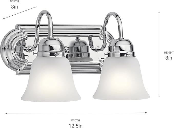 Kichler 12.25" 2-Light Vanity Bath Light in Chrome, Modern Bathroom Light with Clear Satin Etched Glass, (12,25" W x 8" H), 5336CHS