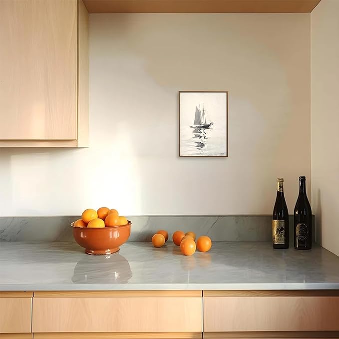 uniro Vintage Coastal Sailboat Wall Art Prints, Neutral Nautical Wall Decor Lake Sea Wall Painting Canvas Prints, Antique Boat Drawing for Coastal Decor, Vintage Nautical Painting Picture Artwork for Bedroom Bathroom Living Room decor ( 8" x 10"-UNFRAMED)