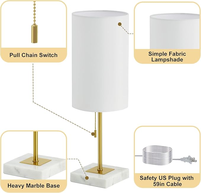 Luvkczc Minimalist Marble Table Lamp Set of 2 for Mens Room - Bedside Nightstand Lamps&Small Desk Lamp for Boys Study Room, Office Table Decor