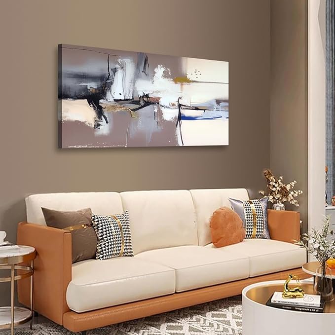 Black and White Ink Abstract Wall Art Print Oil Paintings Abstract Canvas Wall Art for Living room Office Bedroom Modern Brown Pictures Wall Decor Artwork Waterproof Ready to Hang - 20in * 40inch