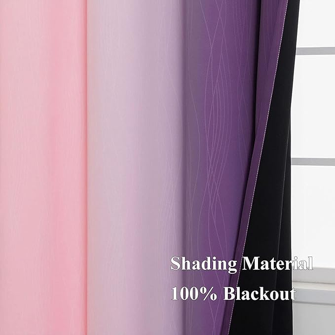 Estelar Textiler Pink and Purple Blackout Curtains for Bedroom, Thermal Insulated Drapes 108 Inches Long, Full Light Blocking Energy Saving Long Curtains for Living Room, 52Wx108L, 2 Panels