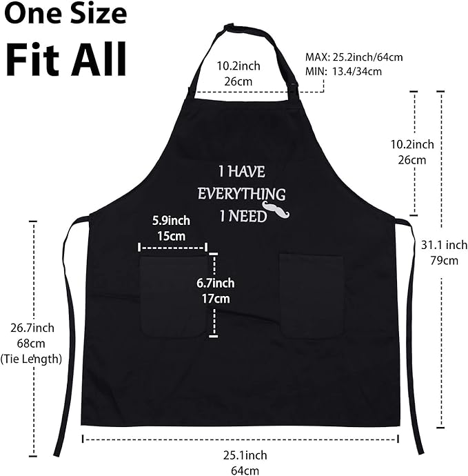 YIKA Apron Couples, Valentines Day Gifts for Couples: Waterproof Aprons for Women Men, with Adjustable Neck Strap with Extra Long Ties, 2 Pockets (Black)