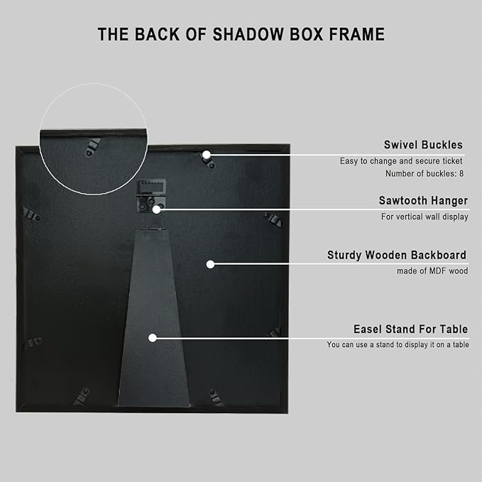 12x12 Travel Adventure Archive Box, Ticket Box for Wall Or Tabletop, Memory Box Wood Frame (Black)