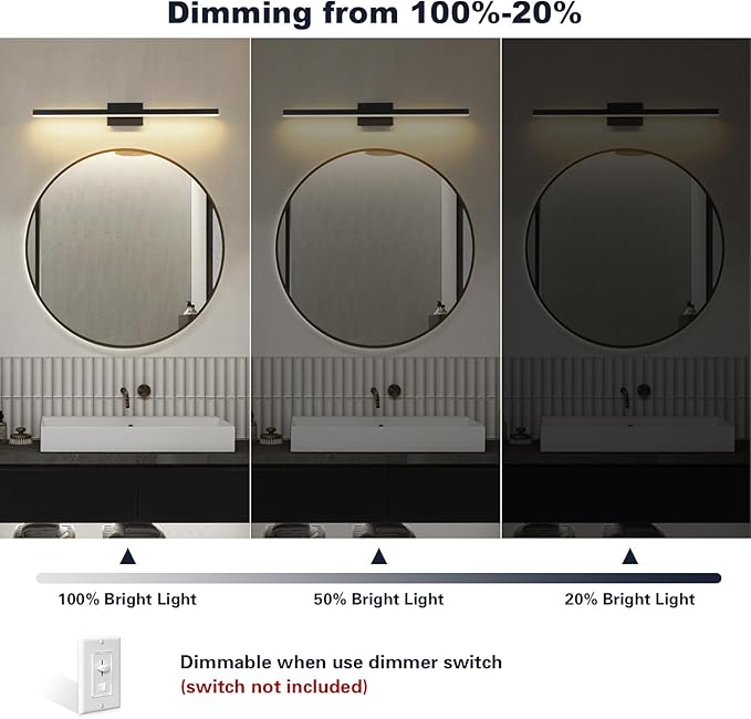 Joossnwell Bathroom Vanity Light Black Dimmable 5CCT Bathroom Lighting FIixtures Over Mirror 39.37 Inch Modern Vanity Light bar Led Bath Light ETL Certificated