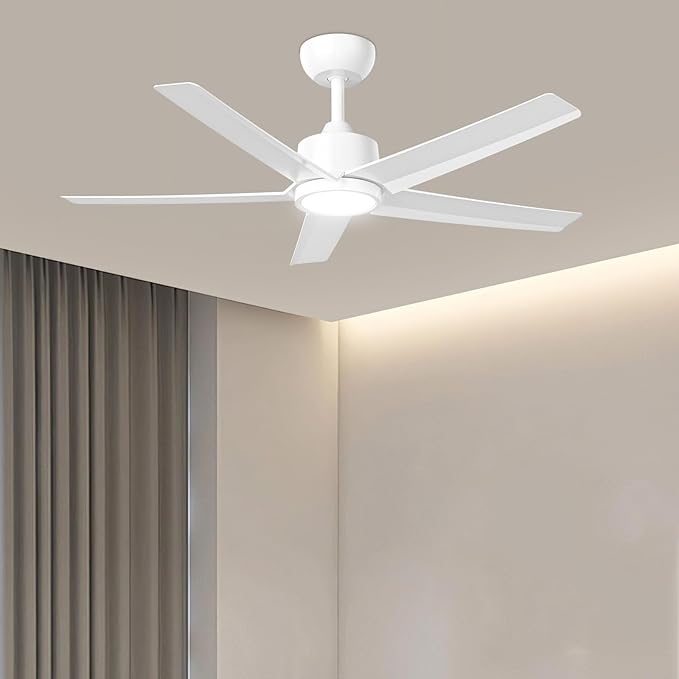 ocioc 44 Inch Ceiling Fans with Lights and Remote,Reversible Quiet DC Motor,Dimmable,Stepless Color Temperatures,Modern White Ceiling Fan for Bedroom,Living Room,Dining Room