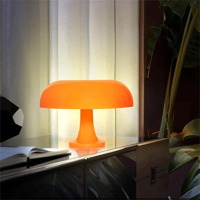 Retro Orange Mushroom Lamp for Bedroom Nightstand Mid Century Modern Table Lamp Decor Aesthetic Lighting Dimmable Mushroom Shaped Donut Bedside Lamp with 3 Lighting Modes, Minimalist Home Decor