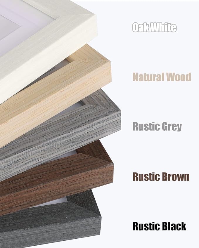 Egofine 11x14 Picture Frames Set of 4, Made of Solid Wood Covered by Plexiglass 5x7 and 8x10 with Mat or 11x14 without Mat, for Table Top Display and Wall Mounting Photo Frame Oak Wood