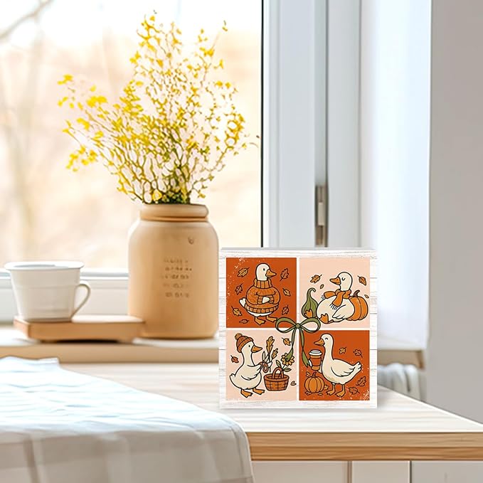 Funny Silly Goose Fall Decor for Home Office, Farmhouse Fall Decorations, Autumn Thanksgiving Decorations for Table Gifts for Goose Animals Lovers 5 x 5 inches (Tub 1712)