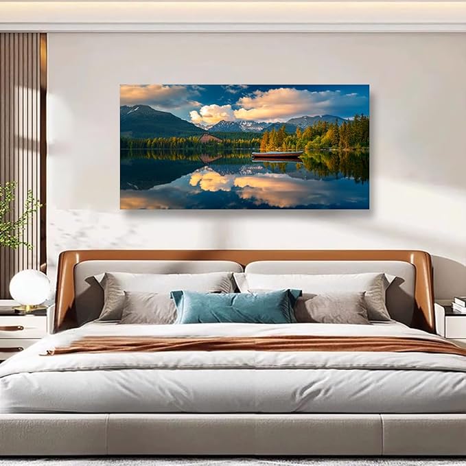 Landscape Canvas Wall Art for Living Room Bedroom Office Large Nature Forest Lake Ship Scenery Wall Art Kitchen Pictures Modern Wall Decor Mural Paintings Artwork 20 * 40inch