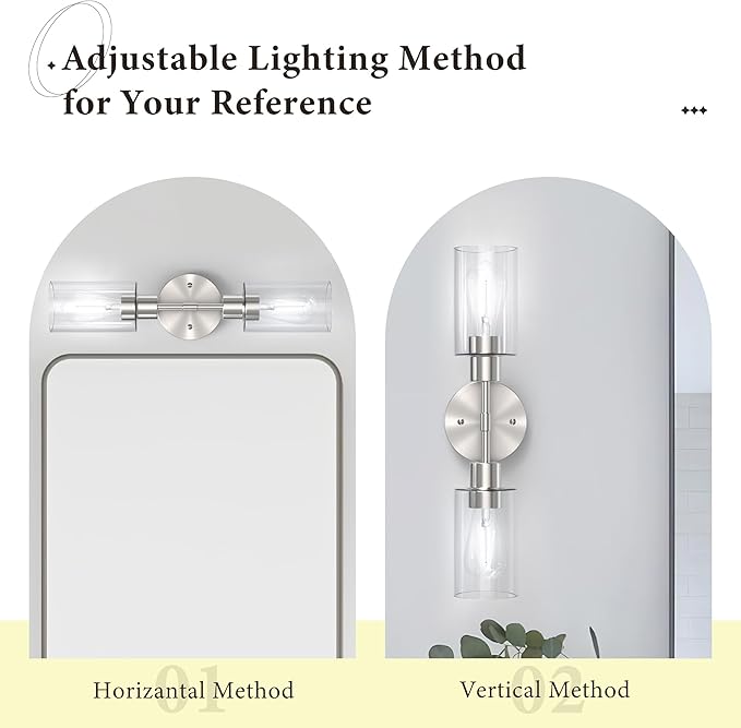 Espird Bathroom Light Fixtures 2 Light Brushed Nickle, Bathroom Vanity Lights Over Mirror, Bathroom Sconces Wall Lighting,Farmhouse Vanity Light, Modern Vanity Lights with Clear Shades