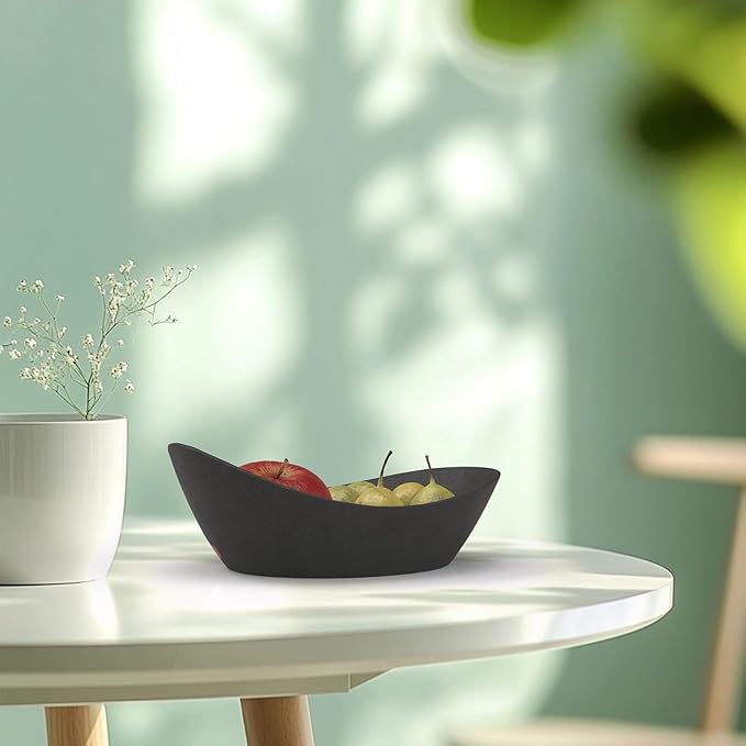 Concrete Fruit Bowl for Kitchen Counter – Large Decorative Bowls for Kitchen Decor, Dining Table, and Home Decor, Modern Centerpiece for Keys, Fruit, Candy, or Table Decor (Black, 10.6")