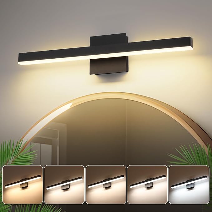 Joossnwell Vanity Light for Bathroom Lighting Fixtures Over Mirror 23.62 Inch Dimmable 5CCT Modern Vanity Lights Black Bathroom Light Bar Bath Wall Sconce ETL Certificated