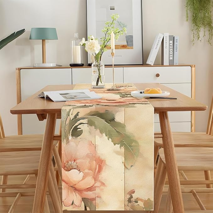 ANNA QUEEN Flowers Table Runner 13 x 72 Inch for Dining Table, Table Runner for Seasonal Autumn Kitchen Dining Table Decoration for Home Party Decor Thanksgiving Harvest