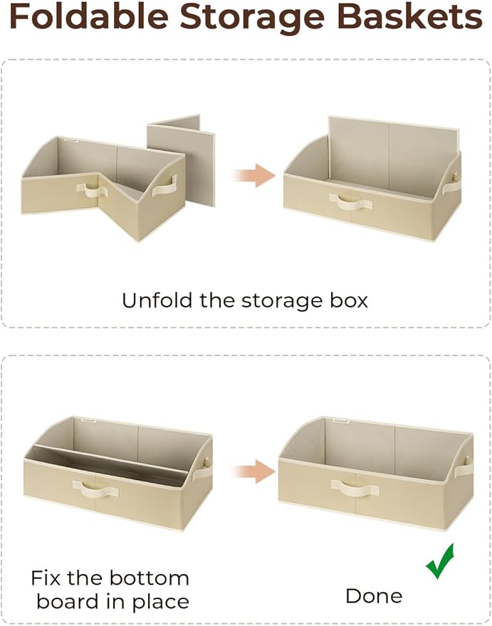 StorageWorks Closet Storage Bins, Trapezoid Organizer Box for Shelves, Fabric Clothes Bin, Foldable Organizing Baskets with Handles, Large, Light Brown, 3-Pack