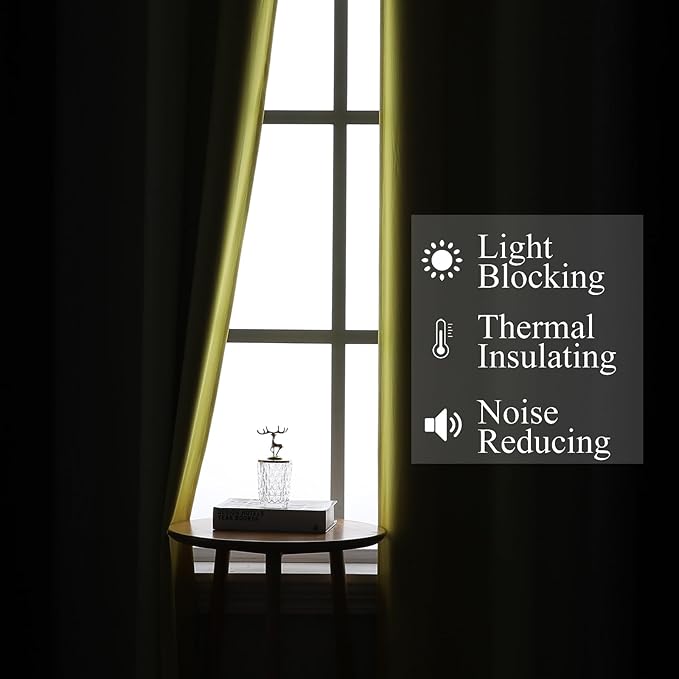 Estelar Textiler Black and Yellow Ombre Blackout Curtains for Bedroom, Full Room Darkening Grommet Curtains for Living Room, Thermal Insulated Light Blocking Gradient Drapes, 42Wx84L,2 Panels