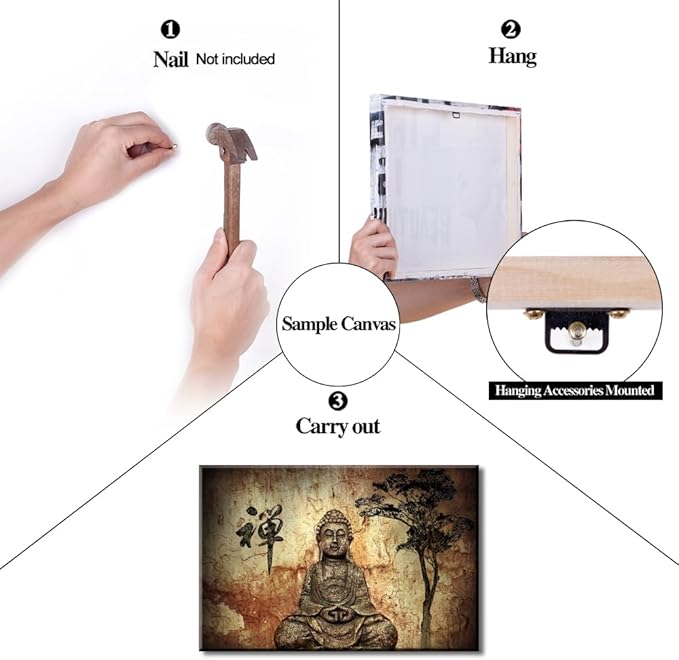 Piy Painting Buddha Canvas Wall Art for Living Room Bedroom Home Decoration, Peaceful Buda Statue Picture Print Painting Decor Giclee Artwork, Gallery Wrapped Gift, Inner Frame 24x36 IN