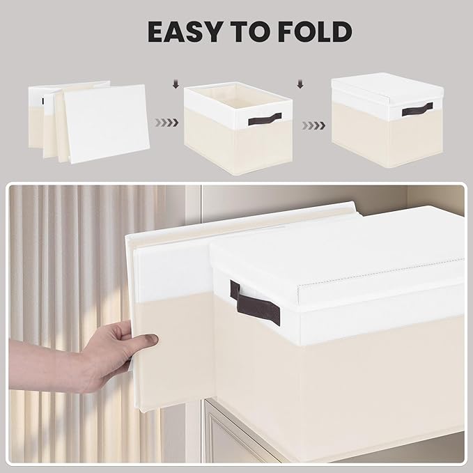 Large Closet Organizer Bins with Lids 8 Pack - Nursery Storage Baskets for Shelves Bedroom Dorm - Stackable RV Closet Organization Cubes Box with Handles for Clothes Purse Blanket Towel Magazine