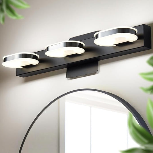 Modern LED 3 Lights Vanity Light for Bathroom Modern Vanity Light Fixture Wall Sconce 19 Inch Natural White Light (Black)