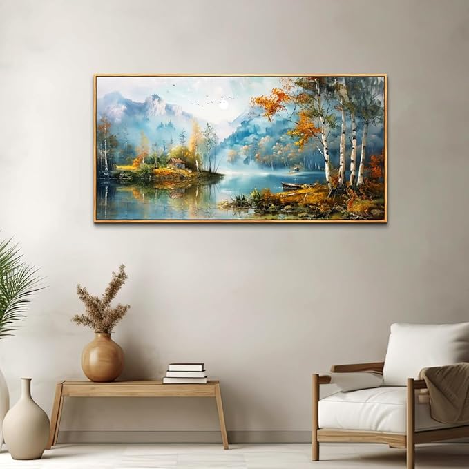 ZUITINGHUA Wood Framed Canvas Wall Art For Living Room Large Wall Decor For Office Bedroom Decorations Lake View Pictures Tree Forest Painting Artwork Room Wall Mural Aesthetic Home Decor 30x60 In