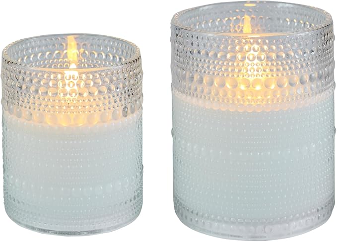 VENTA Flickering Flameless Candles With Remote Control - Led Candles Battery Operated - Battery Operated Candle For Decoration Table, Timer & Dimmer Features, Set - 2Pcs (4",5") (White Dotted Glass)