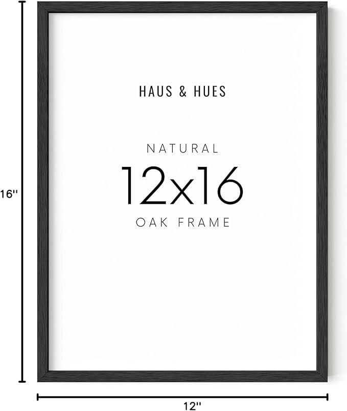 HAUS AND HUES Black Oak Wood 12x16 Picture Frame - Modern Wood Wall Art Display - Minimalist, Lightweight 12x16 Black Frame for Art Prints, Photos, Posters - Ready-to-Hang Vertically & Horizontally