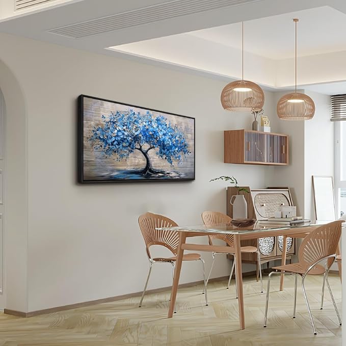 ERQINHUA Large Canvas Wall Art For Living Room Farmhouse Wall Decor For Bedroom Abstract Paintings Blue Tree Black Framed Wall Pictures Artwork Office Mural To Hang Dormitory Home Decor 20x40 In