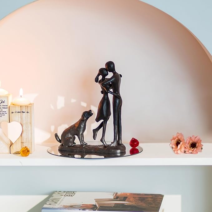 Sziqiqi Anniversary Iron Gifts for Her - Couple Love Sculpture Anniversary Iron Gift for Couple Girlfriend Wife Him Black Statue Metal Figurines for Home Decor Wedding Christmas Birthday Gifts