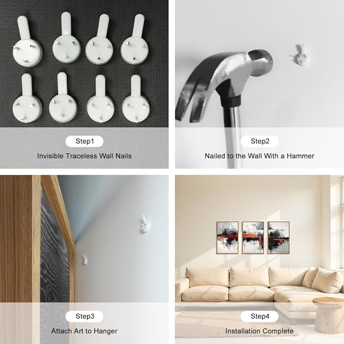 HOURIA Modern Abstract Framed Canvas Wall Art Set,Neutral Black and Orange Wall Decor,Textured Gray White Wall Painting,Pastel Strokes Art Prints for Living Room, Bedroom, Farmhouse-16 x24 x3