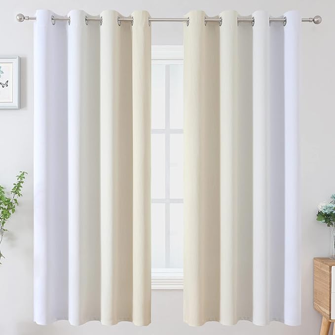 Estelar Textiler Beige and Grayish White Blackout Curtains & Drapes for Bedroom, Thermal Insulated Ombre Blackout Drapes, Full Room Darkening Energy Saving Curtains for Living Room, 52Wx63L, 2 Panels