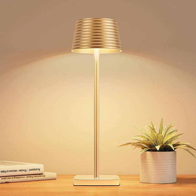 Cordless Table Lamps Rechargeable,Battery 6000mAh LED Portable Lights for Outdoor/Patio/Restaurant/Indoor Desk Lamp - IP54 Waterproof 3 Colors Stepless Dimming (Gold)