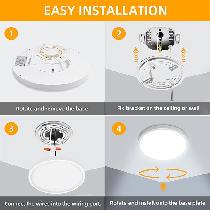 Hlite 6pack 12 inch Flush Mount LED Ceiling Light Fixture,24W 2400LM Super Slim Light Fixtures Ceiling Mount 3000K/4000K/5000K 3CCT Selectable,Light Fixtures for Kitchen,Bedroom (White)