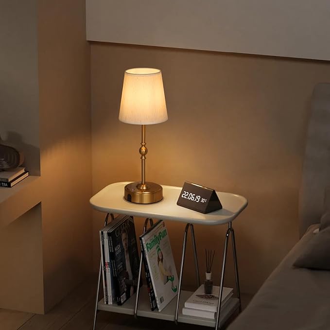 Cordless Rechargeable LED Table Lamp with Dimmer,Nightstand Lamp with USB Port,Antique Brass Portables Outdoor Lamp, Battery Operated Lamp for Patio Bedroom Bedside Balcony Camping Bar RV