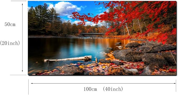 DZL Art S72650 Nature Wall Art Canvas Artwork Lake Mountain Red Maple Leaf National Park Nature Pictures for Living Room Bedroom Office Wall Decor Home Decoration