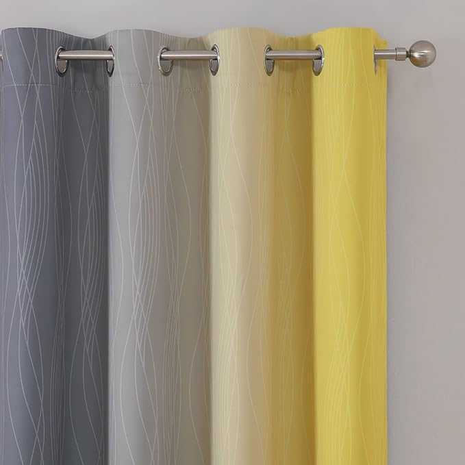 Estelar Textiler Yellow and Grey Blackout Curtains 102 Inch Length 2 Panels Set, Thermal Insulated Ombre Grommet Drapes for Bedroom, Full Room Darkening Gradient Curtains for Living Room, 52Wx102L
