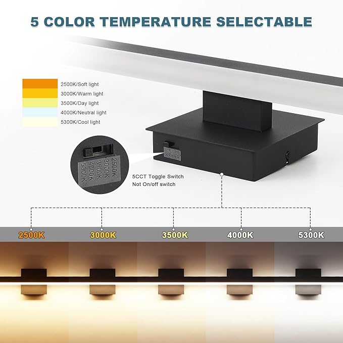Joossnwell Black Bathroom Light Fixture Over Mirror 5CCT Dimmable Vanity Lights Bar for Bathroom Modern Bath Vanity Light 31.5 Inch Led Bath Lamp ETL Certificated