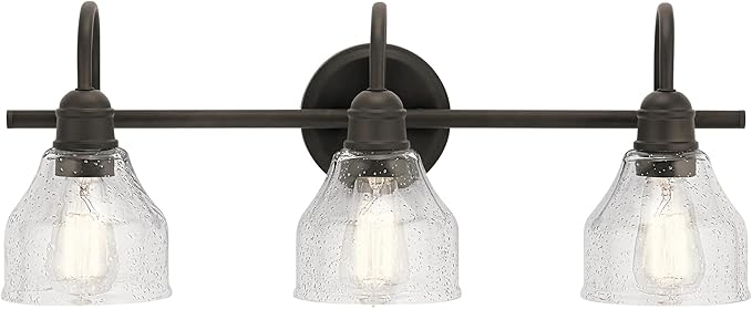 Kichler Avery 24" Vanity Bath Light in Olde Bronze®, Vintage 3-Light Bathroom Wall Mount Fixtured with Clear Seeded Glass, (24" W x 9.25" H), 45973OZ