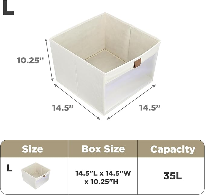 Linen Closet Organizers and Storage, Closet Storage Bins Basket Organizer, Foldable Organization Baskets with Mesh Window for Clothes Towels and Toys, 14.5" x 14.5" x 10.25", Beige, 2 pack