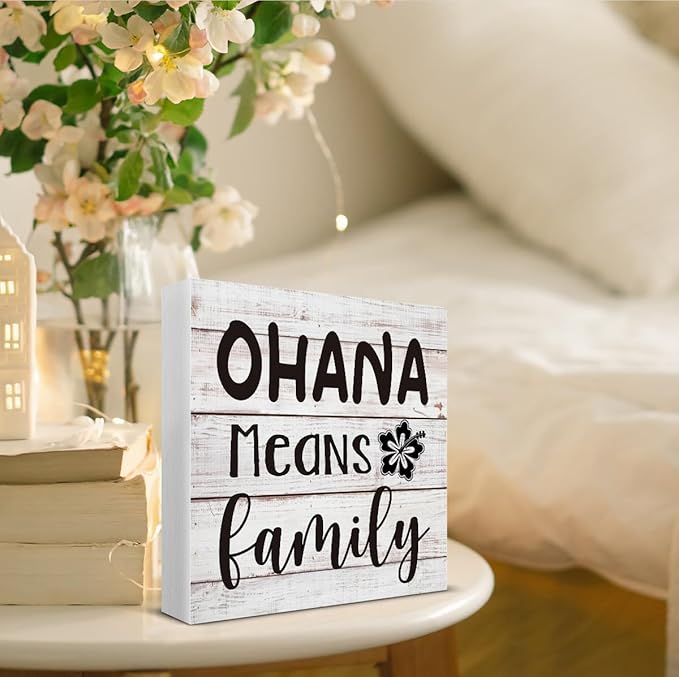 Ohana Means Family Wooden Box Sign Desk Decor, Family Quote Wood Box Sign for Home Office Shelf Table Decoration 5 X 5 Inch