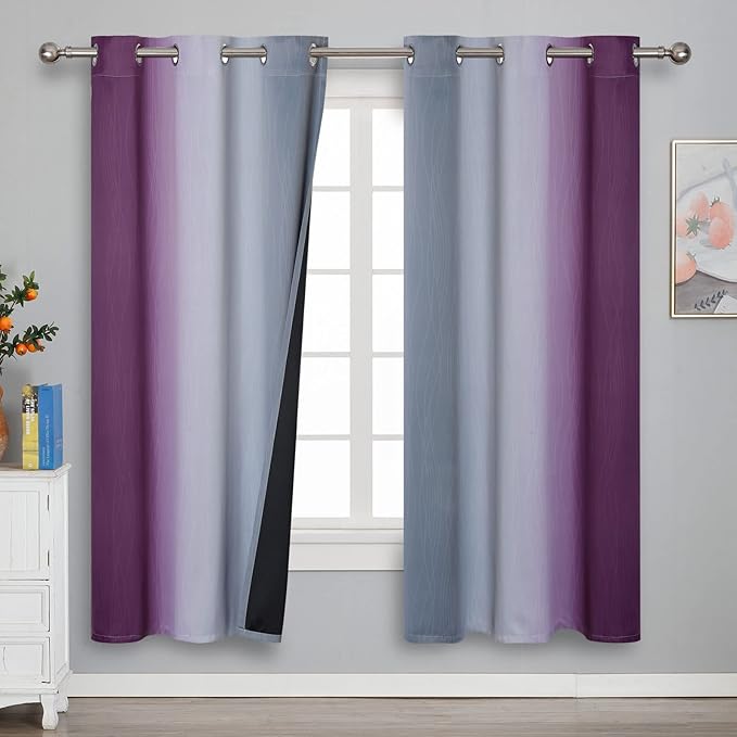 Estelar Textiler Ombre Purple and Grey Blackout Curtains 72 Inches Long, Full Room Darkening Curtains for Living Room, Grommet Thermal Insulated Gradient Drapes for Bedroom, 42x72 Inch, 2 Panels