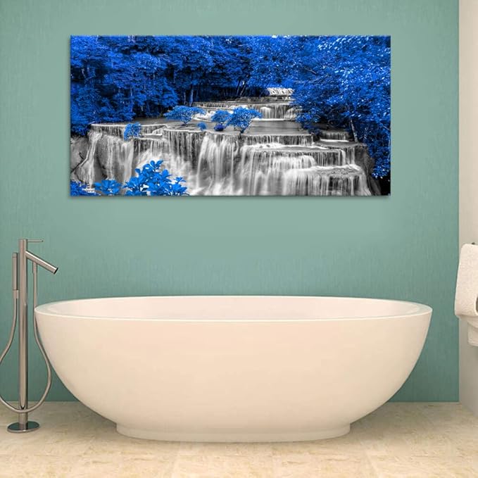 Yxbhhym Waterfall Wall Art Black and White Décor Blue Trees Scenery Canvas Prints Forest Paintings for Wall Landscape Wall Décor Bedroom Living Room Decor Large Wall Decoration Framed-20x40inch