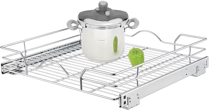 OCG Pull Out Cabinet Organizer (20.75" W x 17" D), Pull Out Shelves 1 Tier, Cabinet Slide Out Shelves for Base Cabinet Organization in Kitchen Bathroom Pantry, Bottom Mount, Chrome Finish