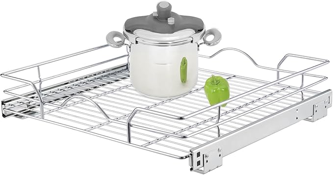 OCG Pull Out Cabinet Organizer (17.75" W x 17" D), Pull Out Drawers, Cabinet Pull Out Shelves for Base Cabinet Organization in Kitchen Bathroom Pantry, Bottom Mount, Chrome Finish