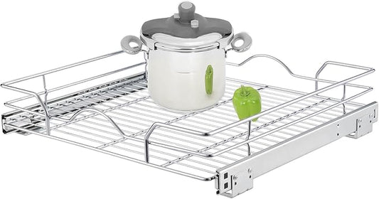 OCG Pull Out Cabinet Organizer (17.75" W x 17" D), Pull Out Drawers, Cabinet Pull Out Shelves for Base Cabinet Organization in Kitchen Bathroom Pantry, Bottom Mount, Chrome Finish