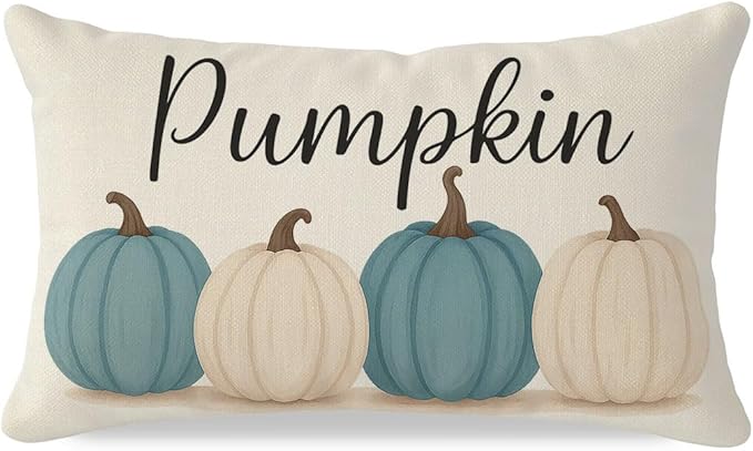 PANDICORN Fall Throw Pillow Covers 12x20, Dusty Blue Pumpkin Decorations for Home Decor, Outdoor Thanksgiving Autumn Lumbar Decorative Cushion Case for Living Room Bedroom Sofa Couch Porch