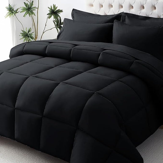 JOLLYVOGUE Twin XL Comforter Set, Ultra-Soft Bed in a Bag Twin XL Size 5 Pieces, Oeko-TEX Certified Bedding Set with Down Alternative Comforter, Sheets, Pillowcases & Shams, Black