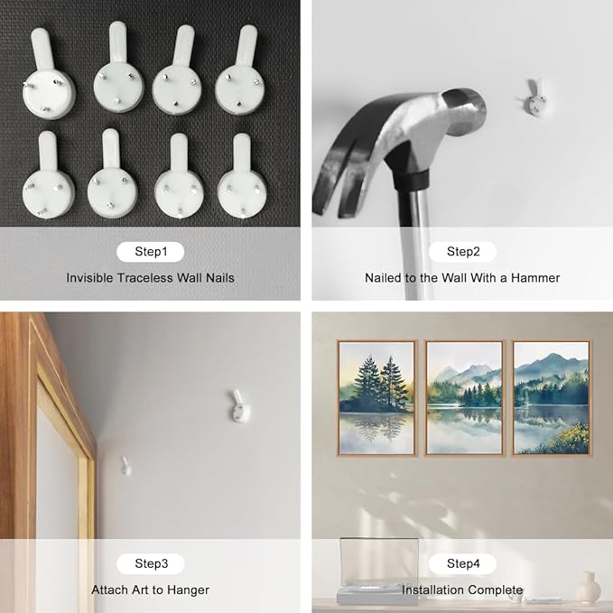 HPNIUB Large Green Mountain Framed Canvas Wall Art Set, Nature Foggy Forest Lake Reflection Wall Decor,Modern Pine Tree Artwork,Watercolor Landscape Art Print for Living Room,Bedroom,Office-24 x36 x3