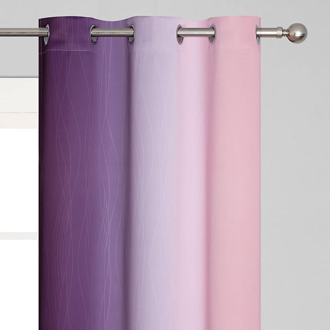 Estelar Textiler Pink and Purple Blackout Curtains 54 Inch Length, Light Blocking Gradient Drapes for Kitchen, Room Darkening Thermal Insulated Grommet Ombre Curtains for Bathroom,42Wx54L,2 Panels