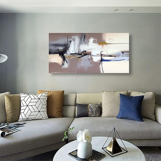 Black and White Ink Abstract Wall Art Print Oil Paintings Abstract Canvas Wall Art for Living room Office Bedroom Modern Brown Pictures Wall Decor Artwork Waterproof Ready to Hang - 20in * 40inch